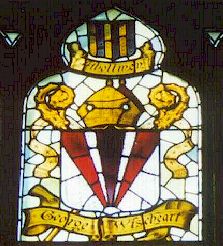 Arms of Dr. George Wishart, in a stained glass window at St. Giles Cathedral, Edinburgh beside the tomb and memorial of Montrose.